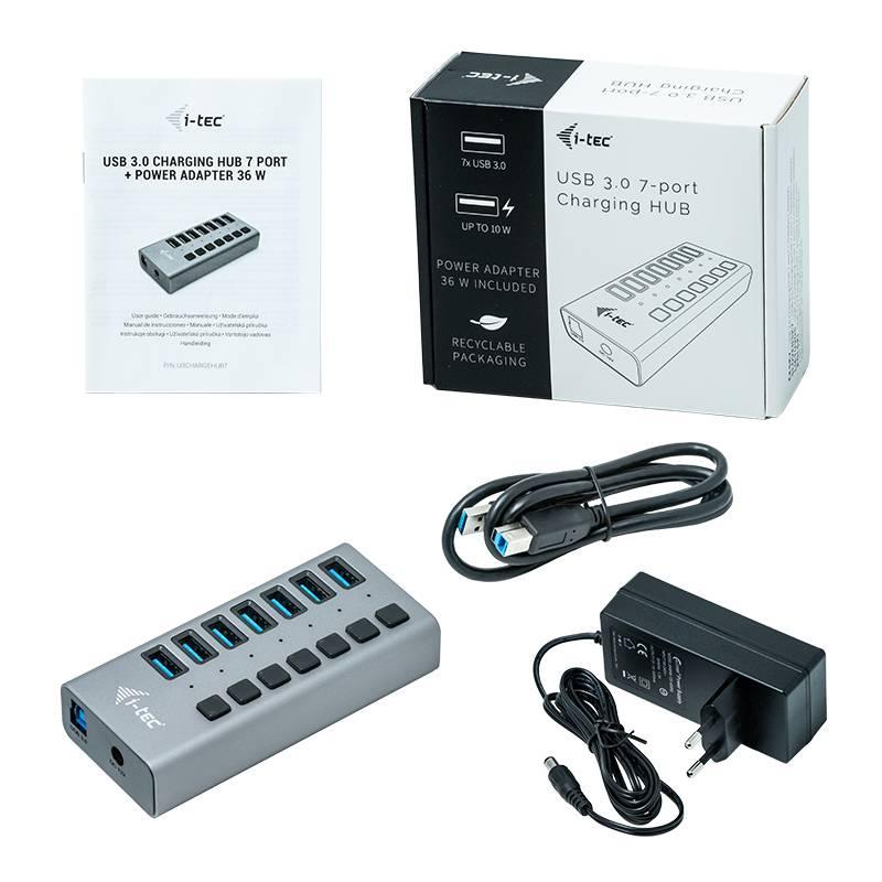 USB Hub i-tec 7x USB 3.0, 36W stříbrný