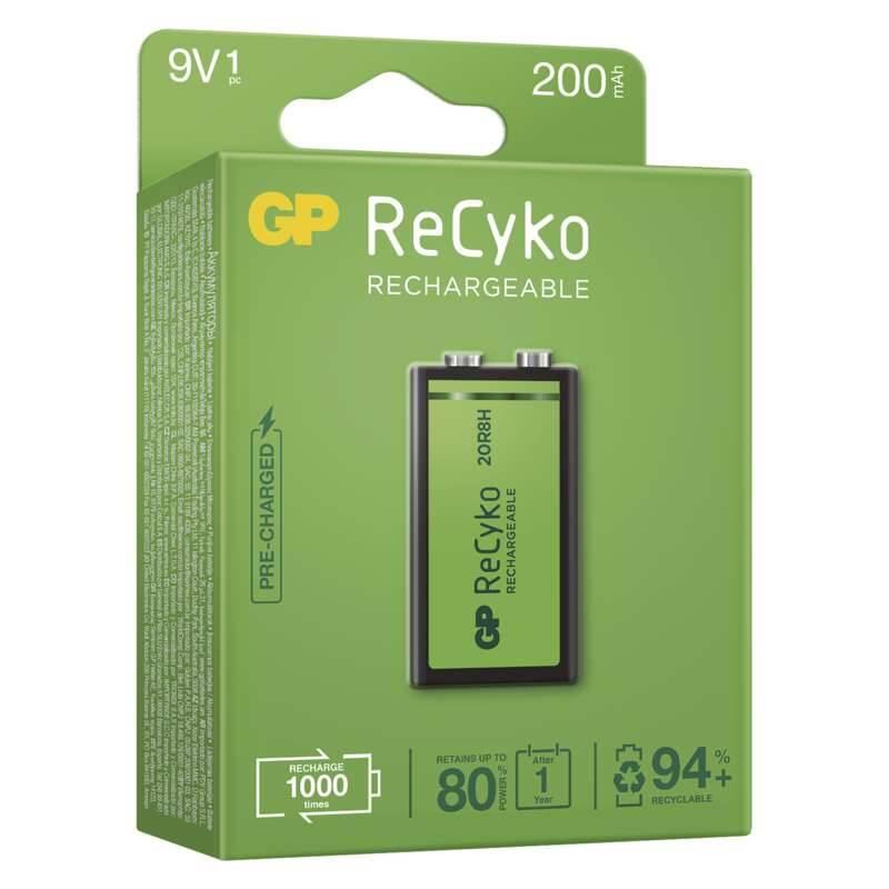 Baterie nabíjecí GP ReCyko, 9V, 200mAh, NiMH, krabička 1ks