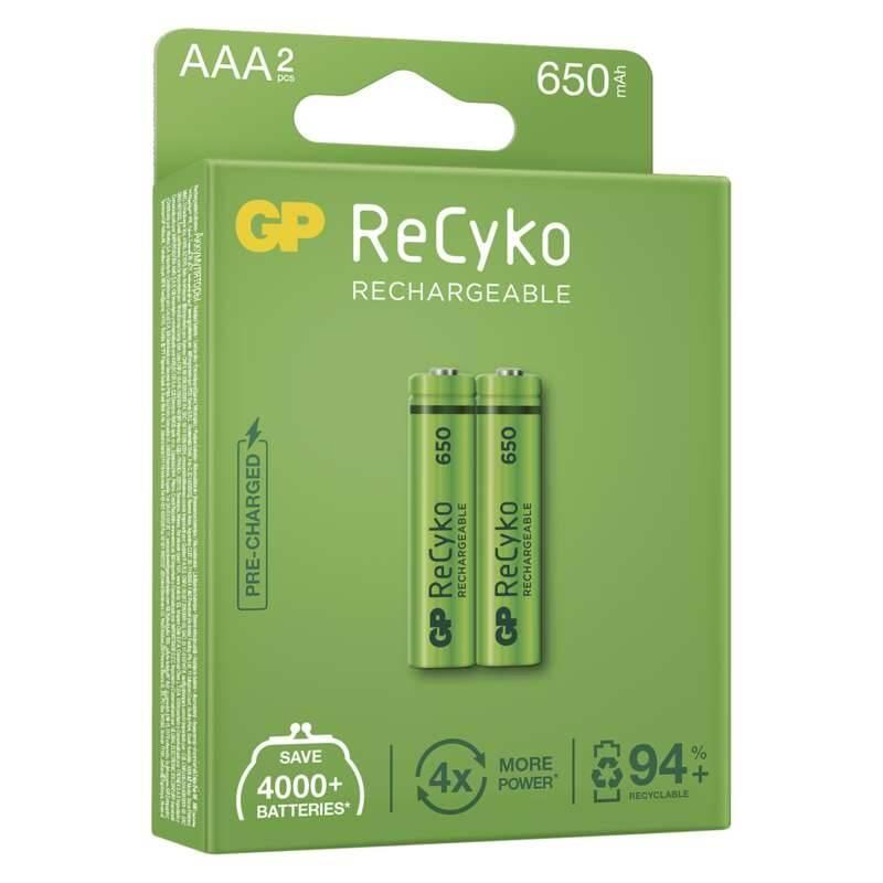 Baterie nabíjecí GP ReCyko, HR03, AAA, 650mAh, NiMH, krabička 2ks