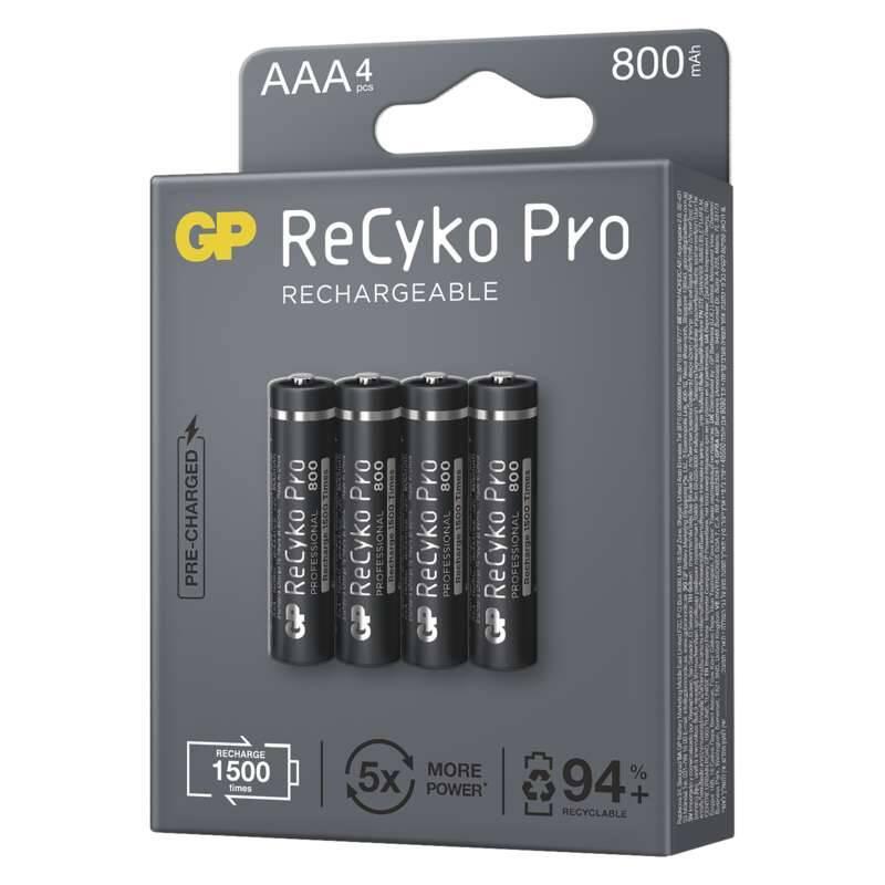 Baterie nabíjecí GP ReCyko Pro, HR03, AAA, 800mAh, NiMH, krabička 4ks