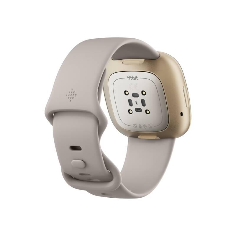 Chytré hodinky Fitbit Sense - Lunar White Soft Gold Stainless Steel