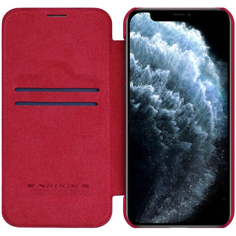 Pouzdro na mobil flipové Nillkin Qin Book na Apple iPhone 12 červené