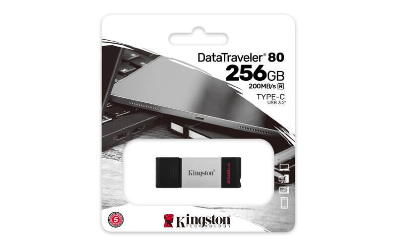 USB Flash Kingston DataTraveler 80 256GB, USB-C černý stříbrný