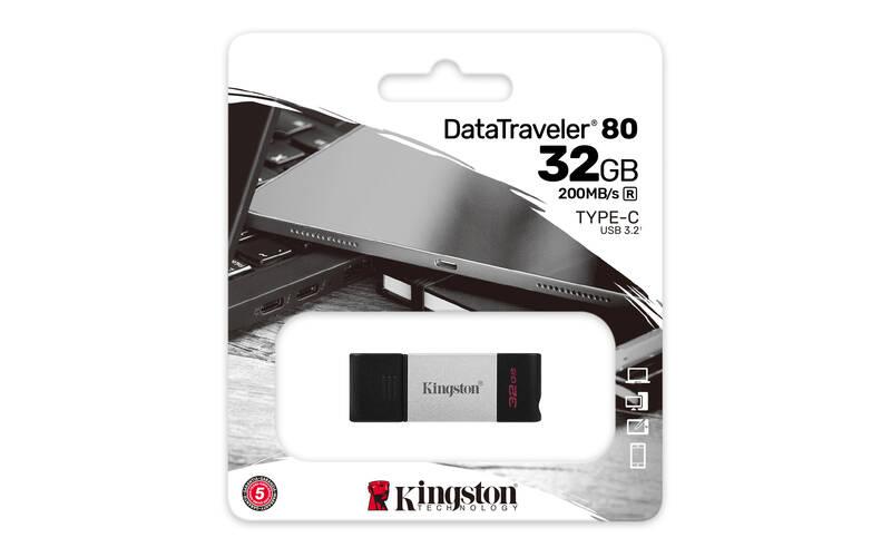 USB Flash Kingston DataTraveler 80 32GB, USB-C černý stříbrný, USB, Flash, Kingston, DataTraveler, 80, 32GB, USB-C, černý, stříbrný