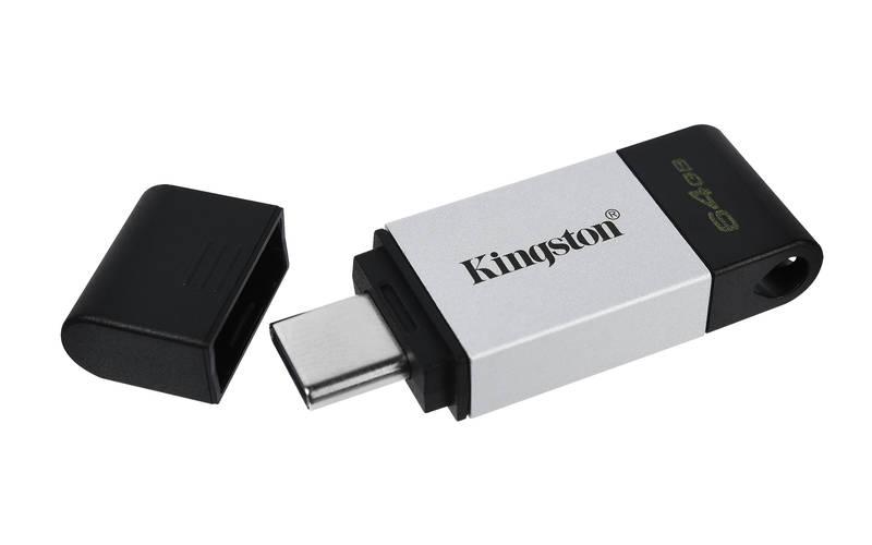 USB Flash Kingston DataTraveler 80 64GB, USB-C černý stříbrný, USB, Flash, Kingston, DataTraveler, 80, 64GB, USB-C, černý, stříbrný