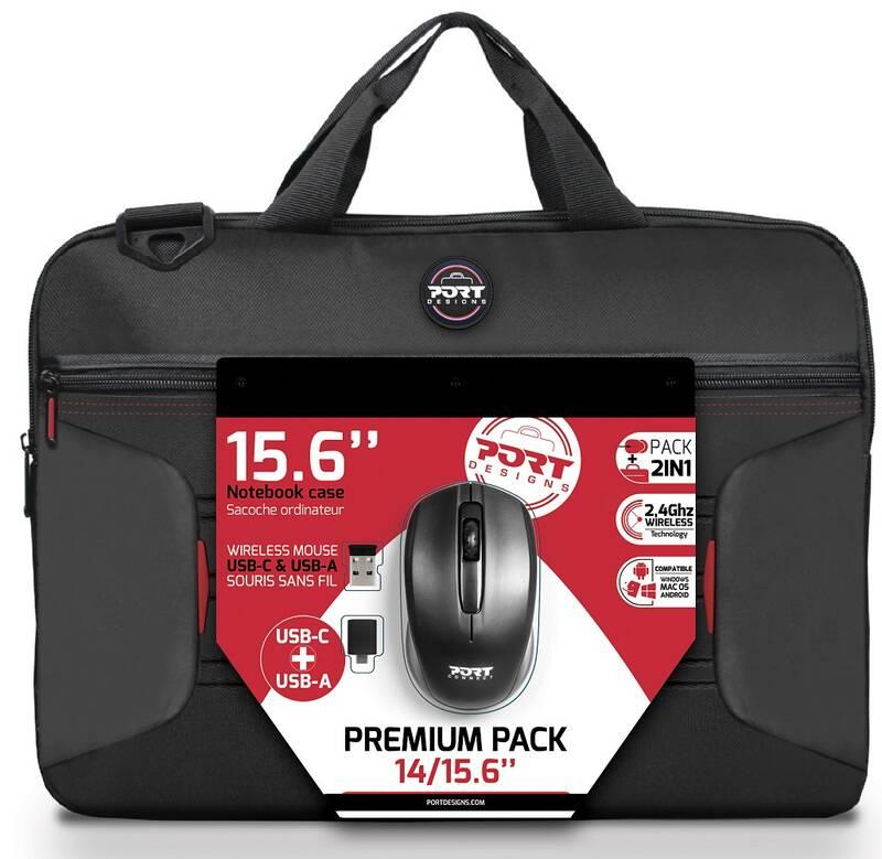 Brašna na notebook PORT DESIGNS Bundle Premium Pack pro 14 15.6" bezdrátová myš černá
