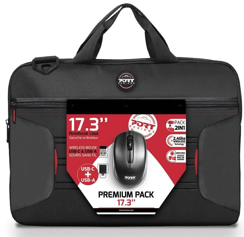 Brašna na notebook PORT DESIGNS Bundle Premium Pack pro 17" bezdrátová myš černá