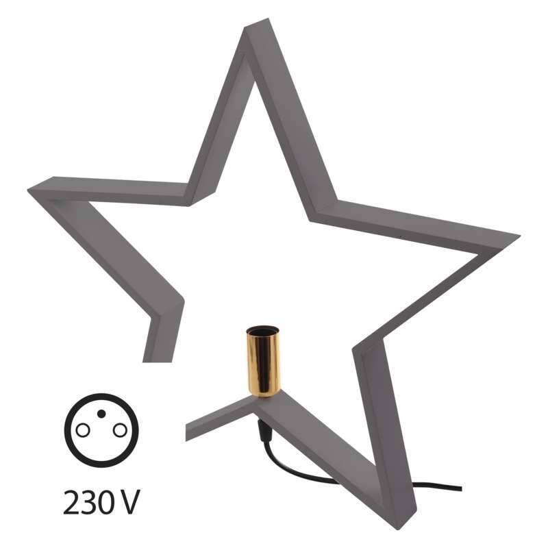 LED dekorace EMOS svícen na žárovku E14 dřevěný šedý, hvězda, 48cm, vnitřní