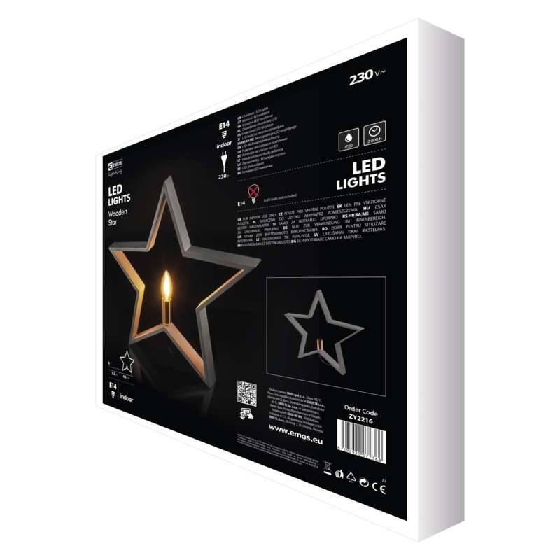 LED dekorace EMOS svícen na žárovku E14 dřevěný šedý, hvězda, 48cm, vnitřní