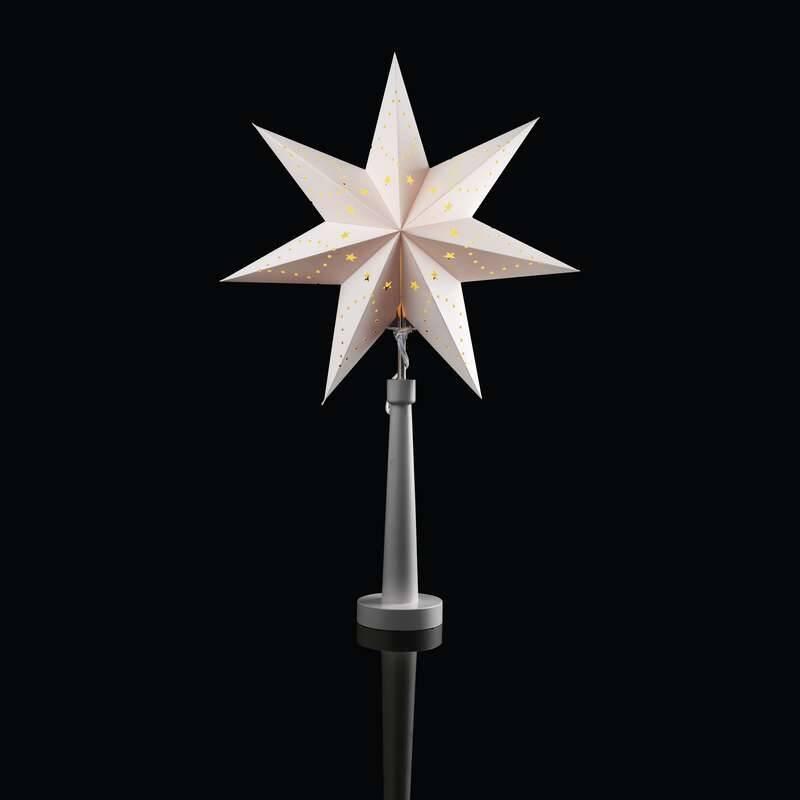 LED dekorace EMOS svícen na žárovku E14 šedý s papírovou hvězdou, 46x70cm, vnitřní