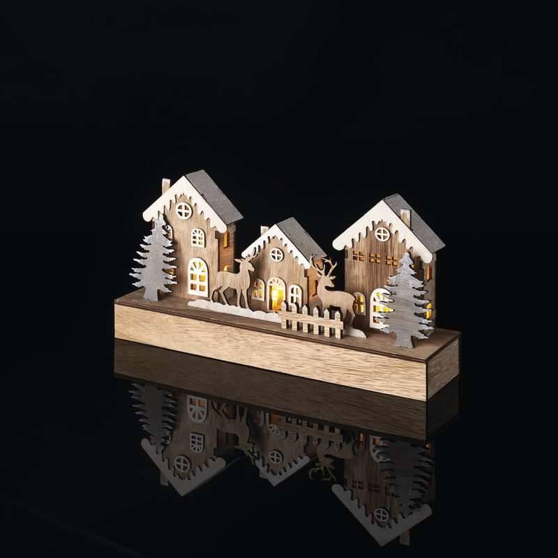 LED dekorace EMOS vánoční domečky, 30cm, 2× AA, teplá bílá, časovač