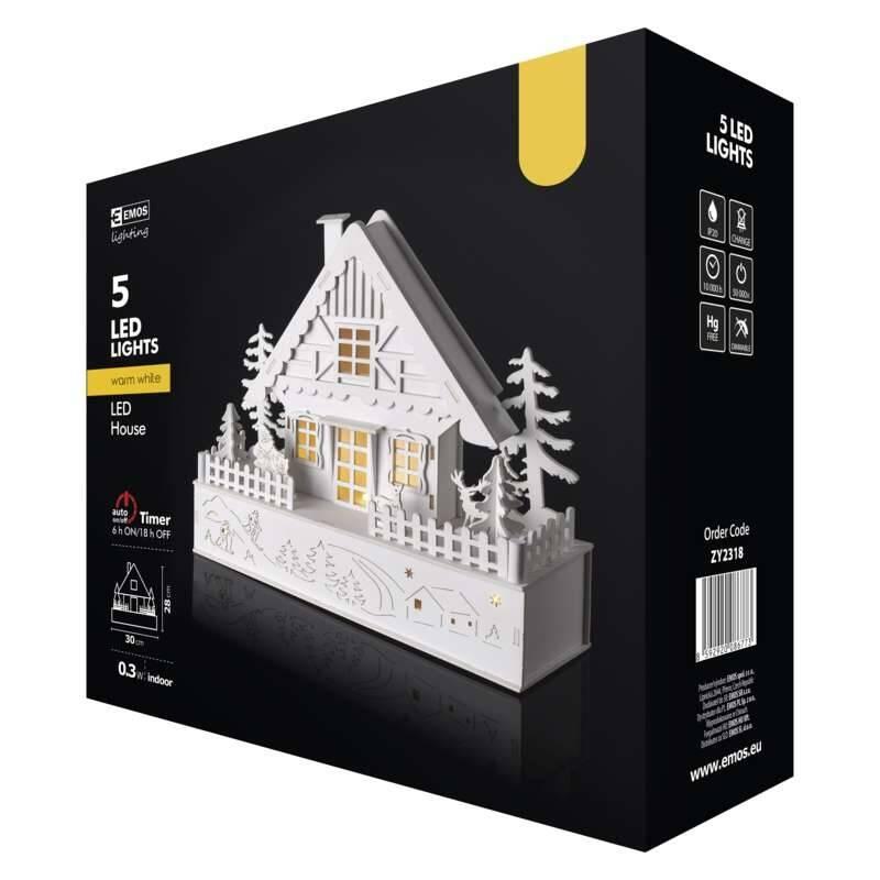 LED dekorace EMOS vánoční domek, 28cm, 2× AAA, teplá bílá, časovač