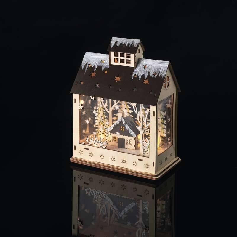 LED dekorace EMOS vánoční domek, 30cm, 2× AA, teplá bílá, časovač