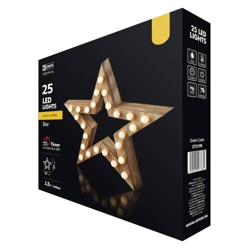 LED dekorace EMOS vánoční hvězda, 37cm, 2x AA, vnitřní, teplá bílá