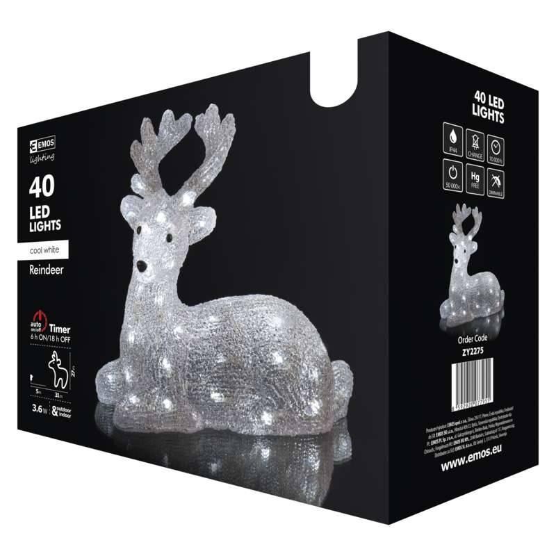 LED dekorace EMOS vánoční jelínek, 31cm, venkovní, studená bílá, časovač