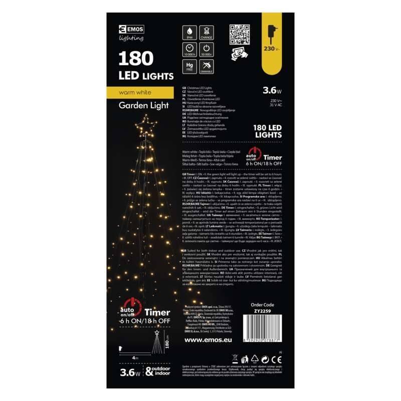 LED dekorace EMOS vánoční kovový strom, 180cm, venkovní, teplá bílá, časovač