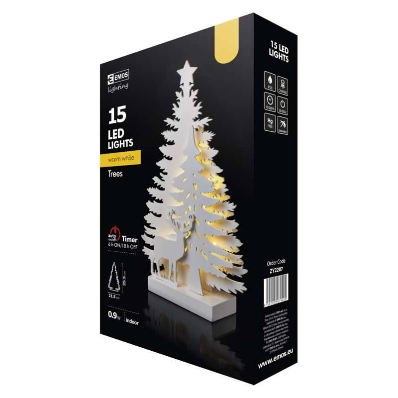LED dekorace EMOS vánoční stromek, 23cm, 2x AA, vnitřní, teplá bílá, časovač