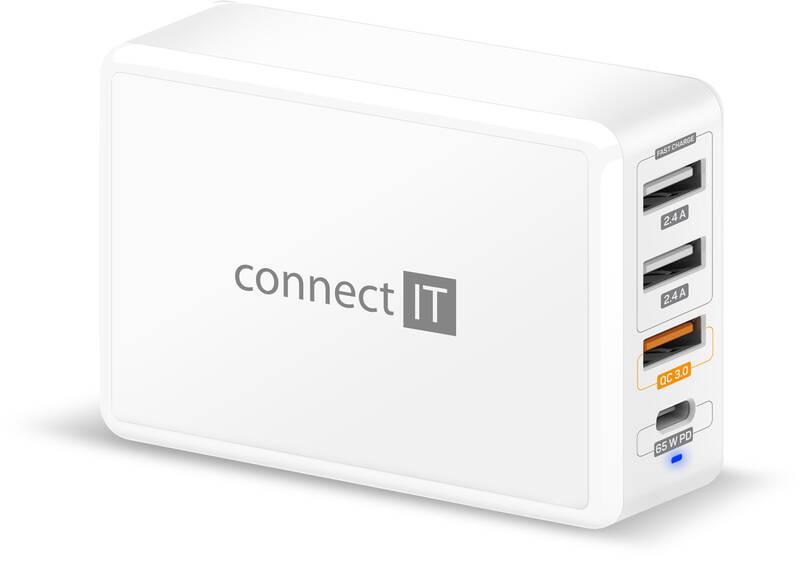 Nabíječka do sítě Connect IT 3xUSB, 1xUSB-C, QC, 65W PD bílá