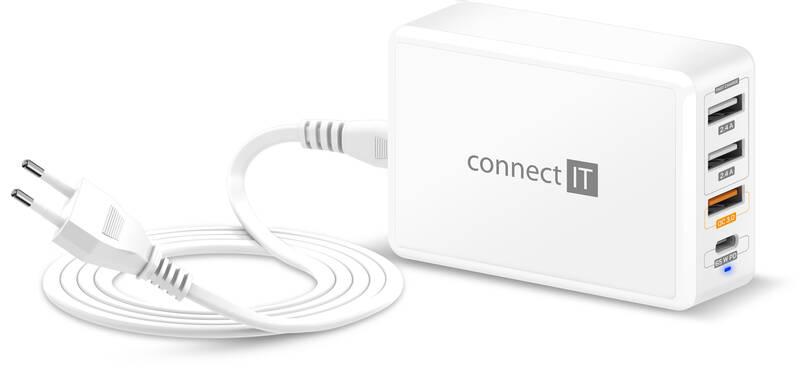 Nabíječka do sítě Connect IT 3xUSB, 1xUSB-C, QC, 65W PD bílá