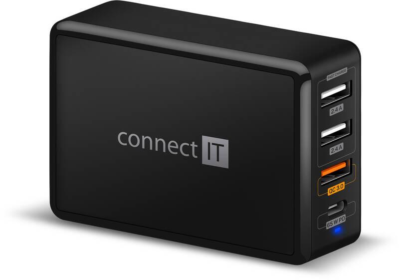 Nabíječka do sítě Connect IT 3xUSB, 1xUSB-C, QC, 65W PD černá