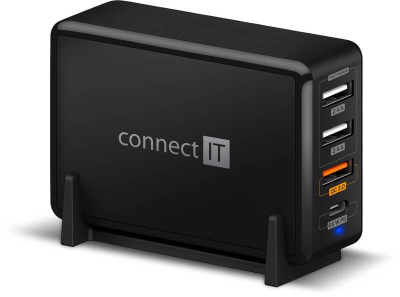 Nabíječka do sítě Connect IT 3xUSB, 1xUSB-C, QC, 65W PD černá