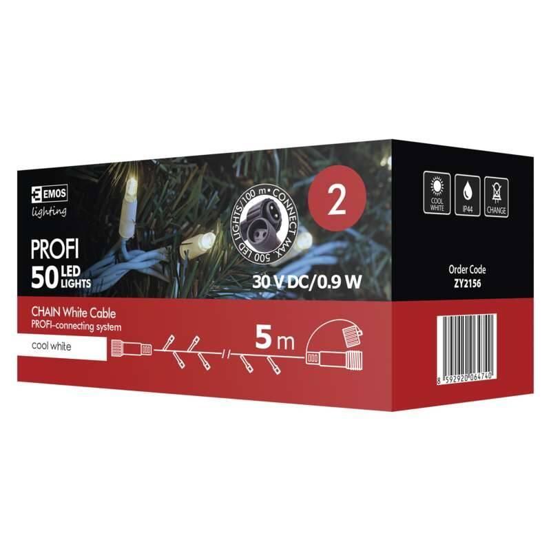Spojovací řetěz EMOS 50 LED, spojovací řetěz bílý, 5m, studená bílá