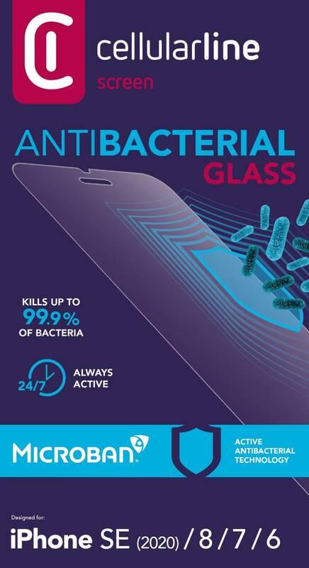 Tvrzené sklo CellularLine Antibiom na Apple iPhone SE 8 7 6