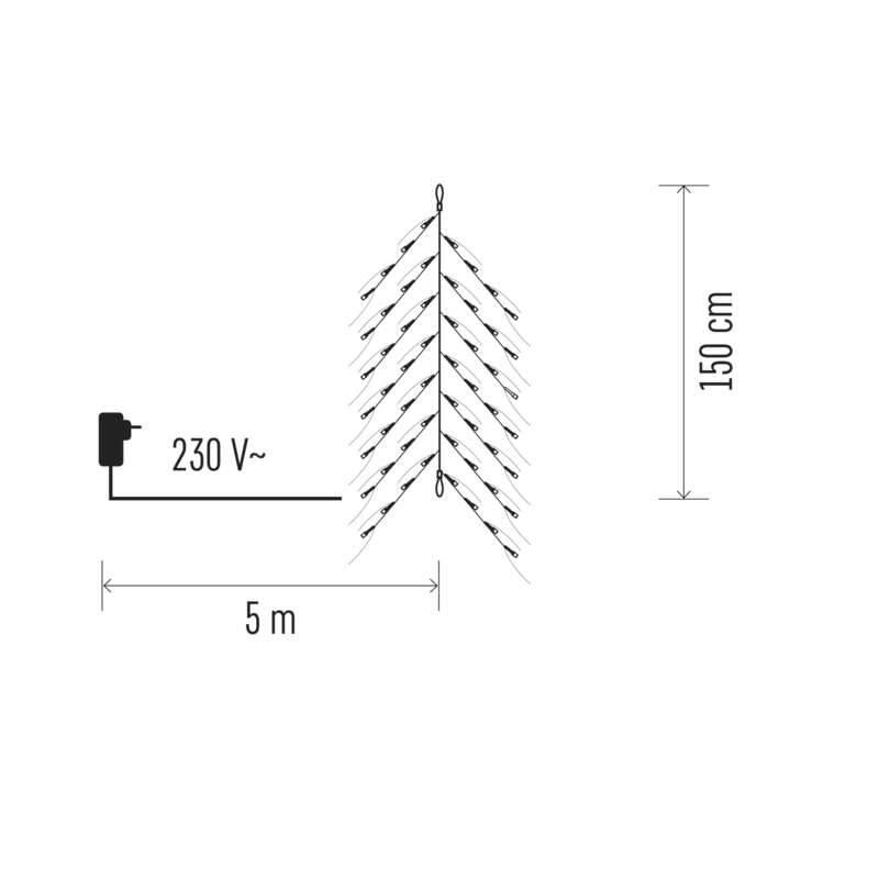 Vánoční osvětlení EMOS 100 LED, větvička, 150cm, venkovní, studená bílá, časovač