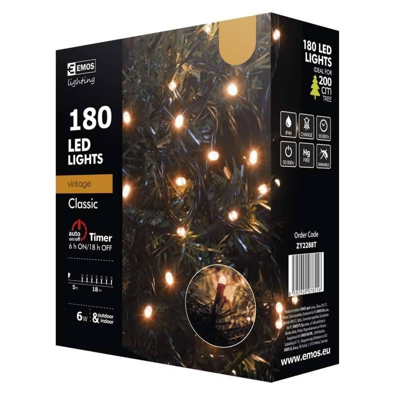 Vánoční osvětlení EMOS 180 LED, řetěz, 18m, jantarová, časovač