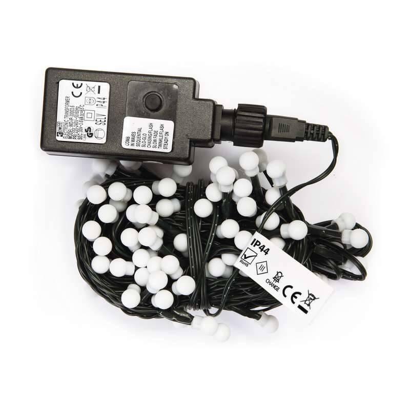 Vánoční osvětlení EMOS 80 LED, cherry řetěz – kuličky, 8m, venkovní, studená bílá, programy