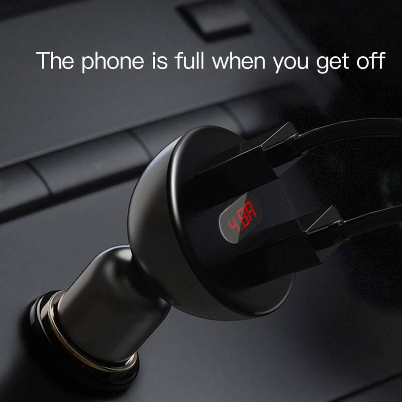 Adaptér do auta Baseus 360° Dual Digital display, 2x USB černý