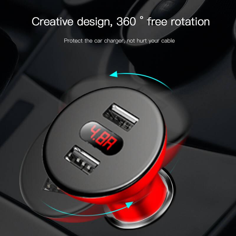 Adaptér do auta Baseus 360° Dual Digital display, 2x USB černý