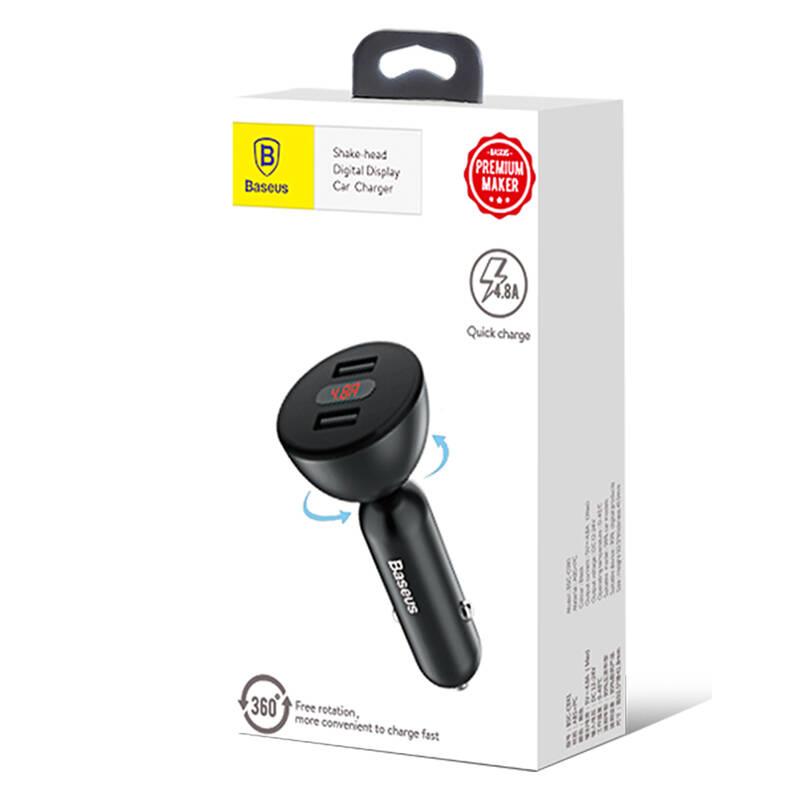Adaptér do auta Baseus 360° Dual Digital display, 2x USB černý