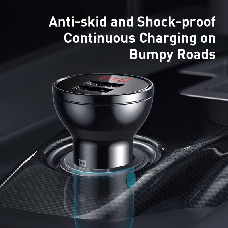 Adaptér do auta Baseus Digital Display Dual 2x USB, 4.8A, 24W šedý