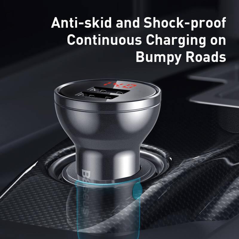 Adaptér do auta Baseus Digital Display Dual 2x USB, 4.8A, 24W stříbrný