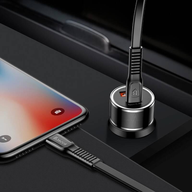 Adaptér do auta Baseus Small Screw Type-C PD USB Quick Charge 36W černý