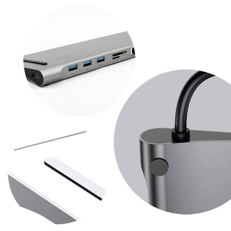 Dokovací stanice Baseus USB-C 3.5 jack, micro SD TF, SD, HDMI, RJ-45, 3x USB-A, USB-C, VGA šedá
