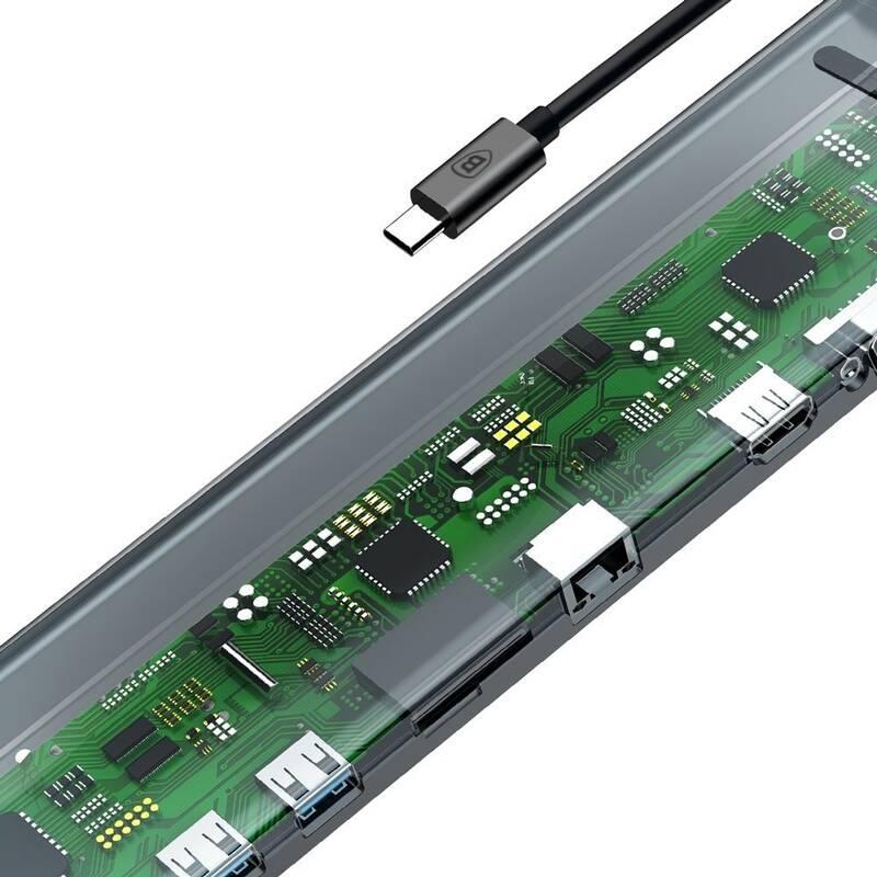Dokovací stanice Baseus USB-C 3.5 jack, micro SD TF, SD, HDMI, RJ-45, 3x USB-A, USB-C, VGA šedá
