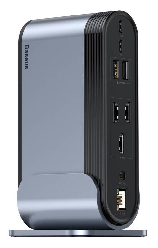 Dokovací stanice Baseus USB-C 3,5mm jack, 4x USB-C PD, 5x USB, 3x HDMI, RJ45, SD, TF šedá