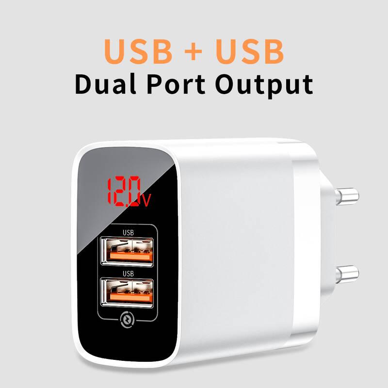 Nabíječka do sítě Baseus Mirror Lake 2x USB QC Digital Display bílá