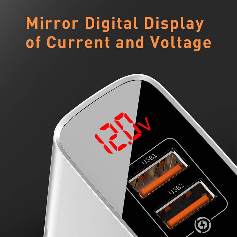 Nabíječka do sítě Baseus Mirror Lake 2x USB QC Digital Display bílá