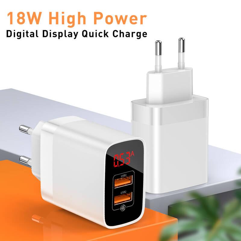 Nabíječka do sítě Baseus Mirror Lake 2x USB QC Digital Display bílá