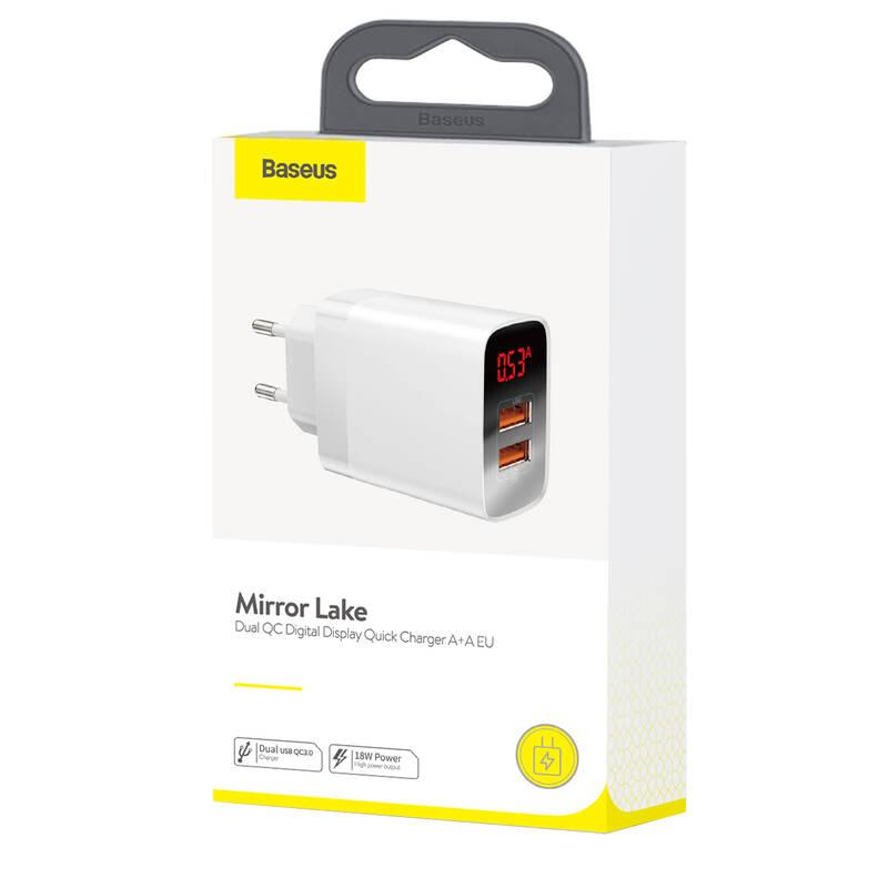 Nabíječka do sítě Baseus Mirror Lake 2x USB QC Digital Display bílá