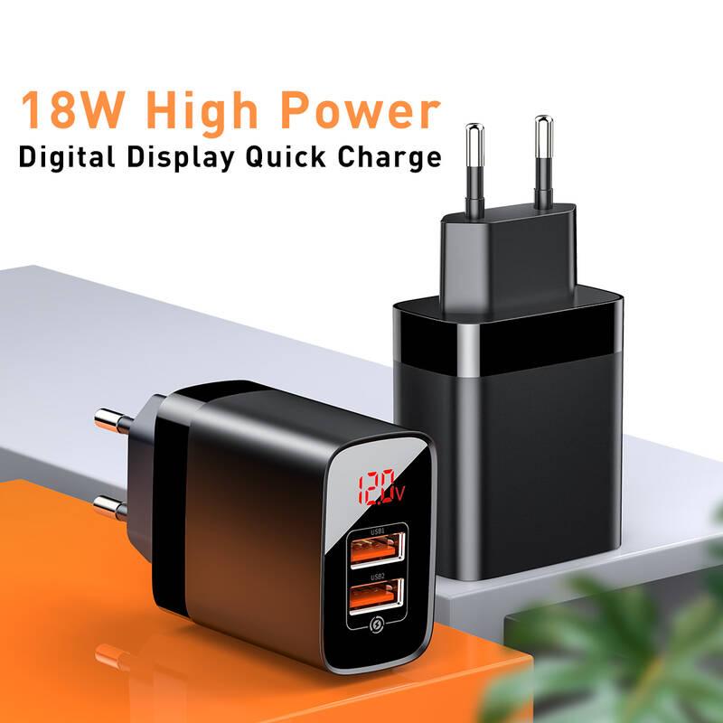 Nabíječka do sítě Baseus Mirror Lake 2x USB QC Digital Display černá