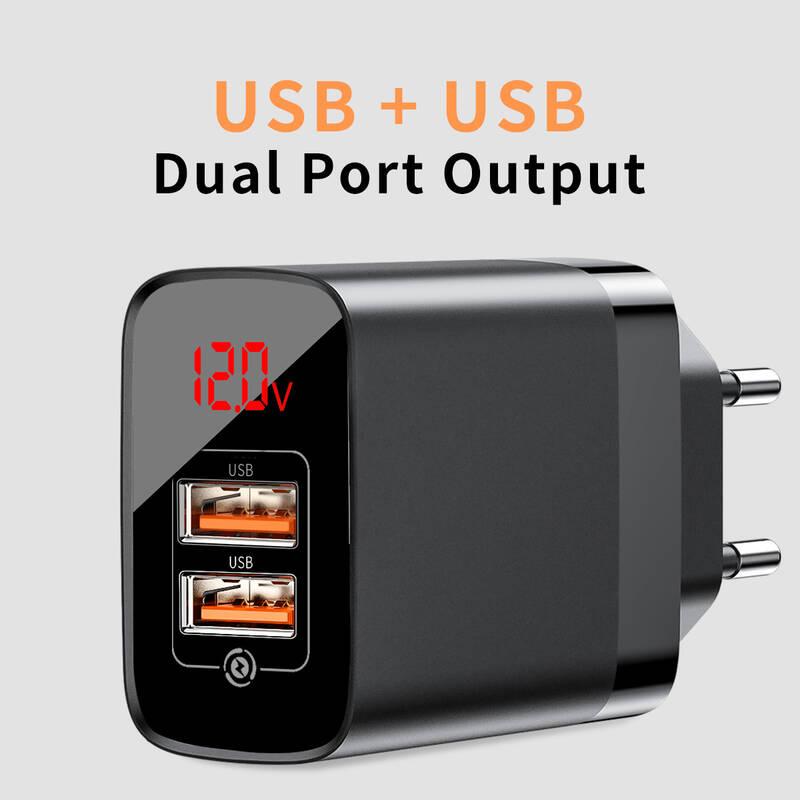 Nabíječka do sítě Baseus Mirror Lake 2x USB QC Digital Display černá