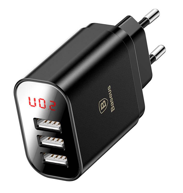 Nabíječka do sítě Baseus Mirror Lake Digital Display 3xUSB 3.4A černá