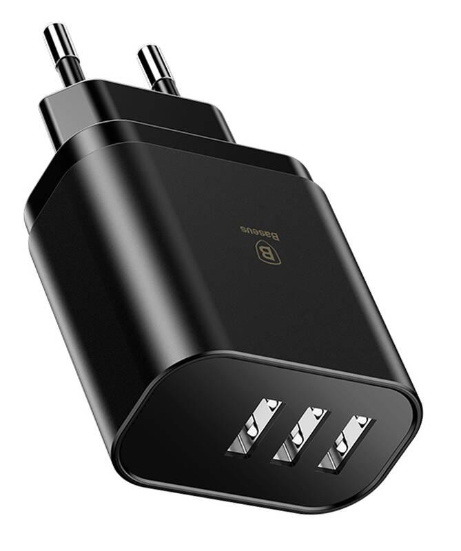 Nabíječka do sítě Baseus Mirror Lake Digital Display 3xUSB 3.4A černá
