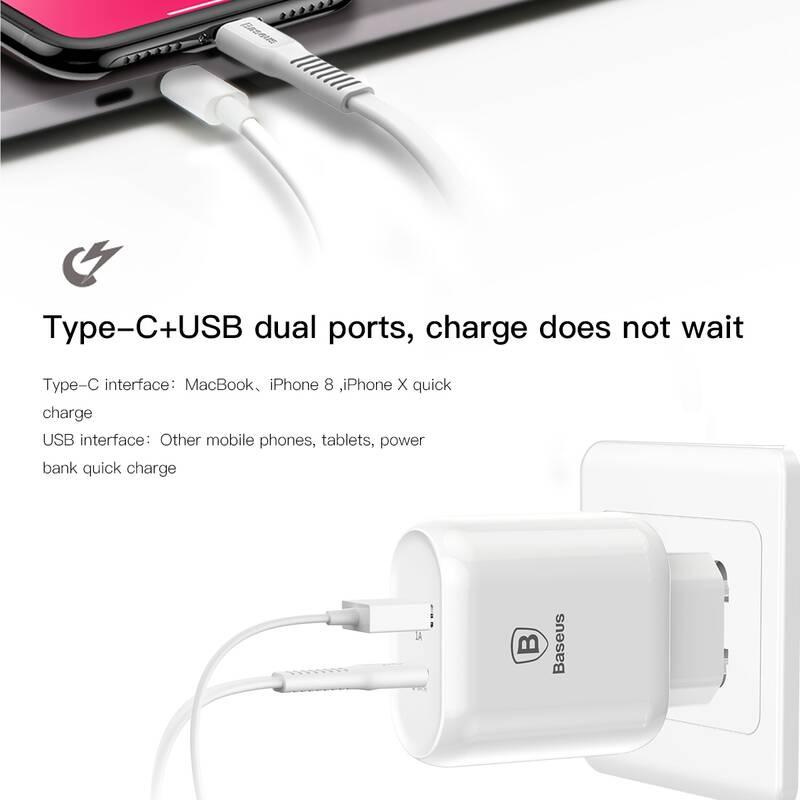 Nabíječka do sítě Baseus Travel Charger Bojure series USB-C PD, USB QC 3.0, 32W bílá