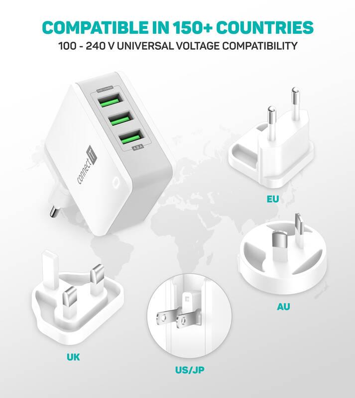 Nabíječka do sítě Connect IT Nomad2 WorldTravel, 3x USB, 24W bílá