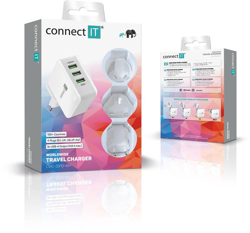 Nabíječka do sítě Connect IT Nomad2 WorldTravel, 3x USB, 24W bílá